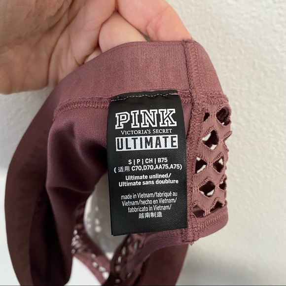 PINK VICTORIA'S SECRET Ultimate Unlined Mesh Sports Bra Cocoa Powder Mauve Small - Picture 7 of 9